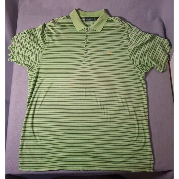 Amen Corner Polo Shirt XL Green Striped Masters Pima Logo Short Sleeve Preppy - Picture 1 of 6